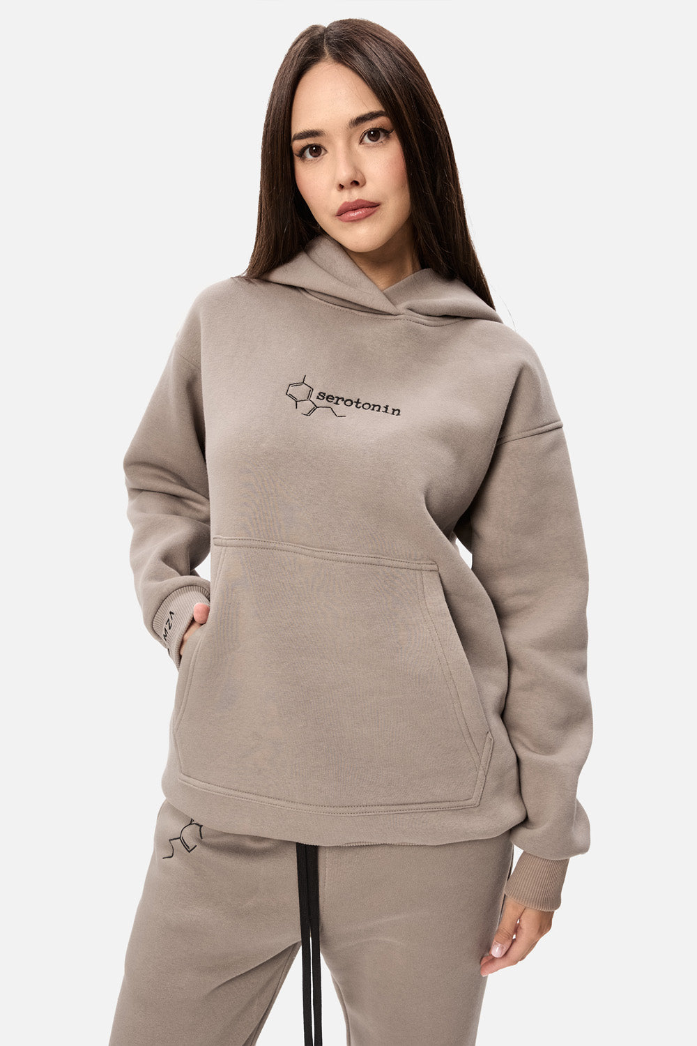 Serotonin Beige Embroidered Fleece Tracksuit W