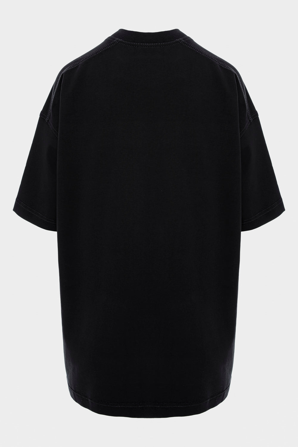 Rochie-tricou damă, neagră, imprimeu corset, bumbac premium, croială oversized, detalii elegante (imprimeu catifelat).