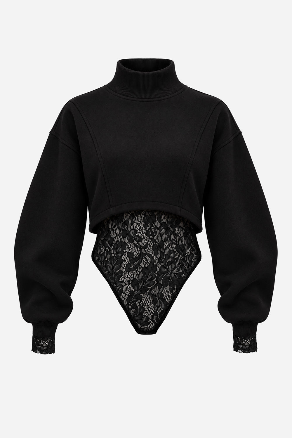 Osaka Black Cropped Turtleneck & Lace Bodysuit Set
