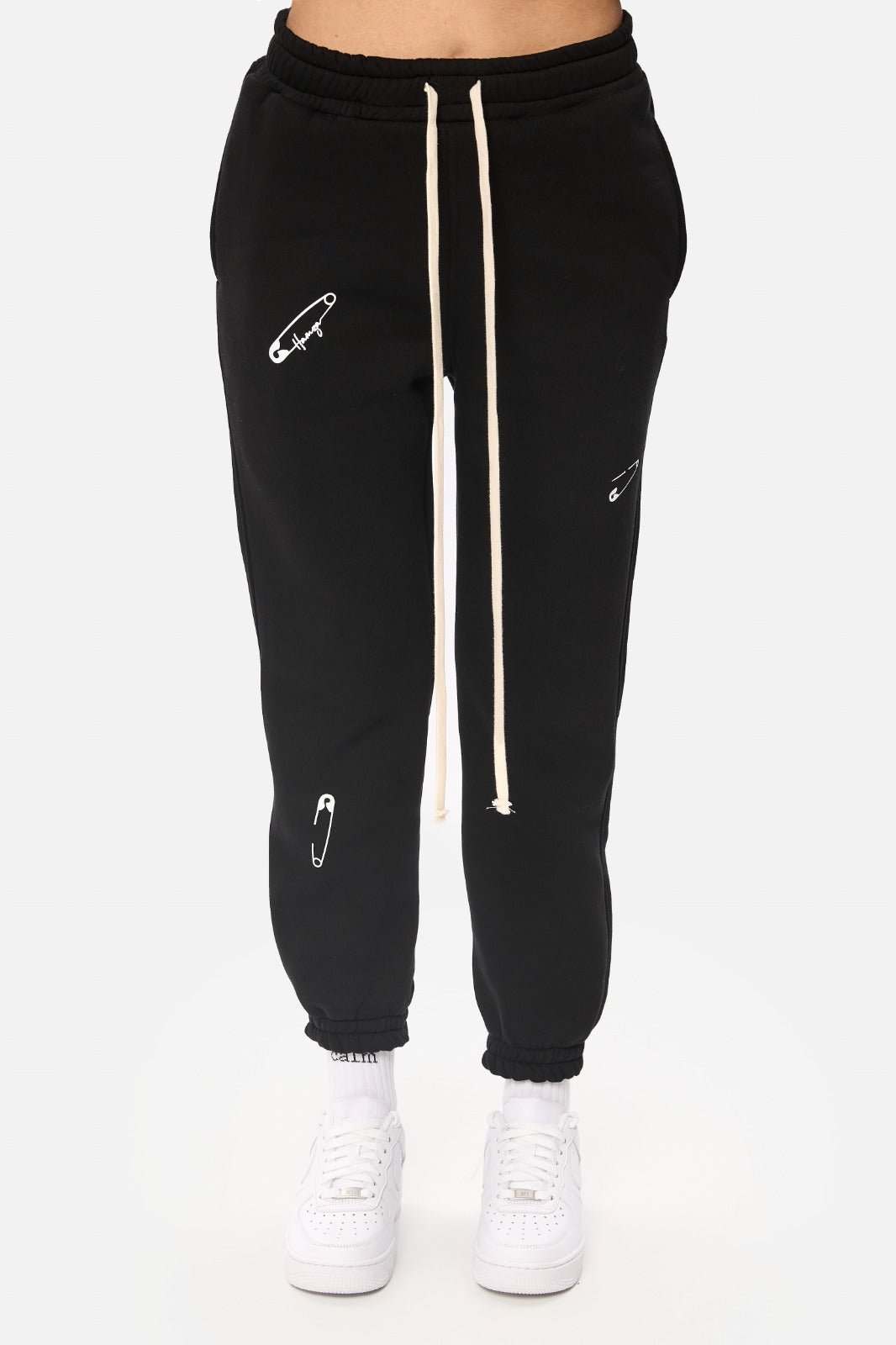 Safety Pin Black Printed Fleece Pants W