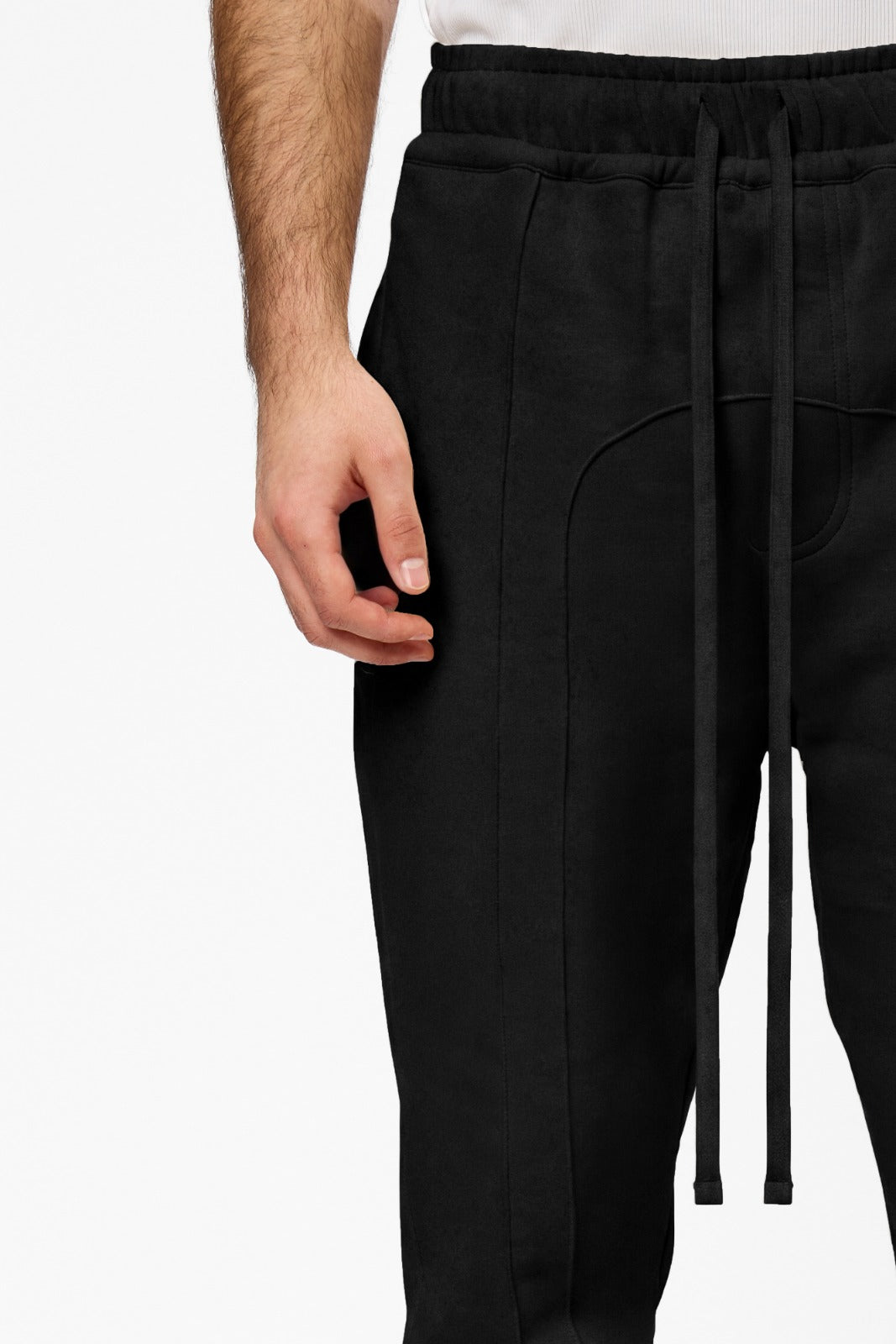 247 V2 Black Cotton Pants with decorative stitches