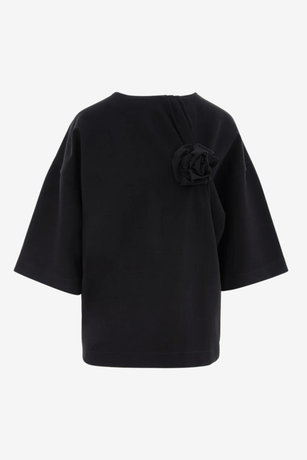 Tricou damă, negru, imprimeu floral Kyo Rose, viscoză premium, croială oversized, detalii elegante (mâneci clopot).