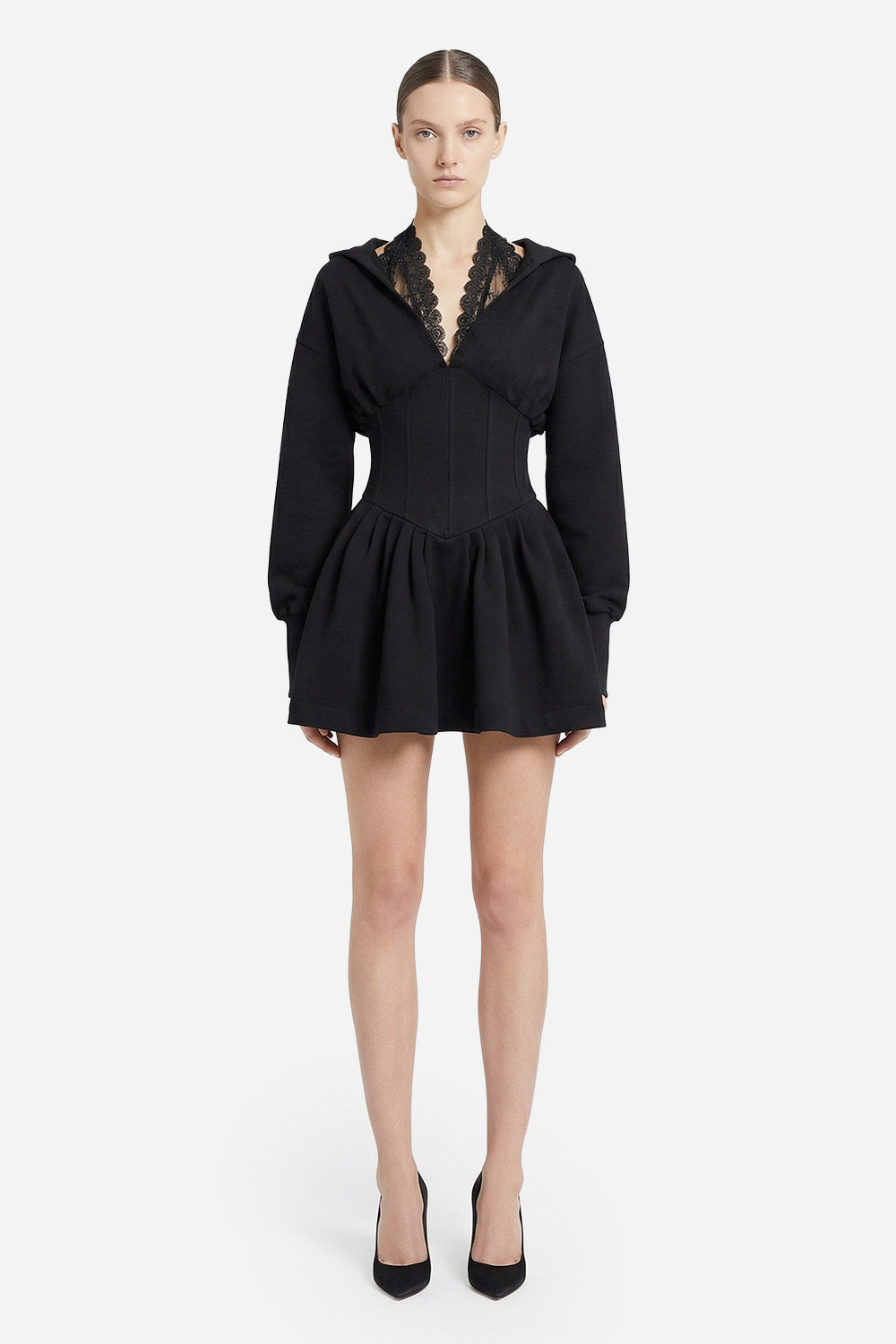 Czarna bluza z kapturem Karol z gorsetem