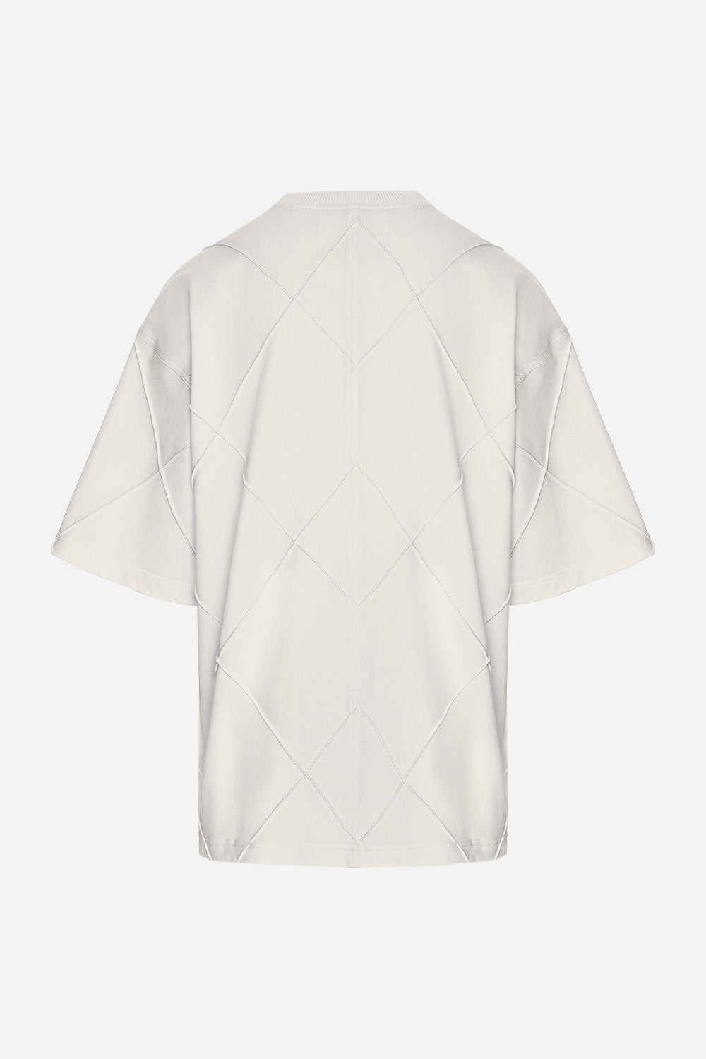 Tricou bărbați off-white din bumbac organic cu cusături decorative, vedere din spate pe manechin invizibil