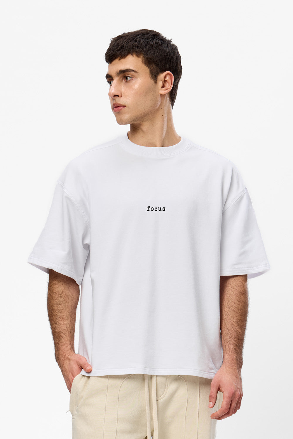 Tricou boxy bărbați alb din bumbac organic cu imprimeu față-spate, vedere din față