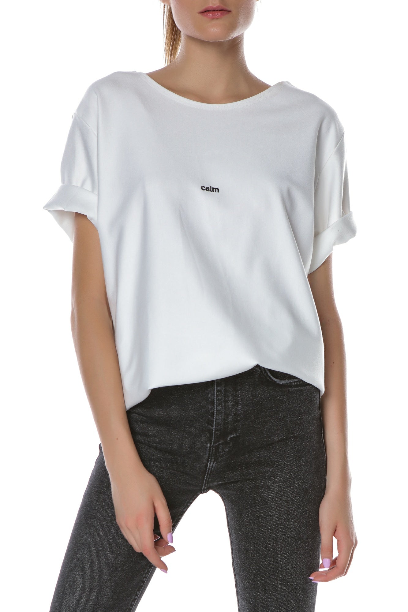 CALM embroidered W WHITE T-shirt